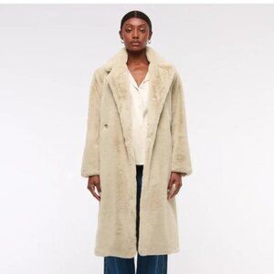 Abercrombie Faux Fur Long-Length Coat - Cream L